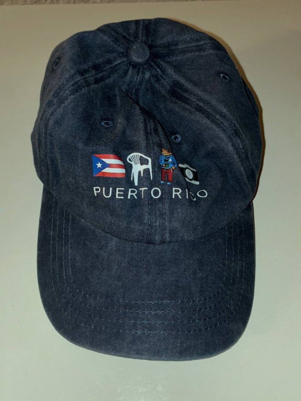 Puerto Rico Boricua Navy Blue Denim Distressed Strapback Dad Cap - New